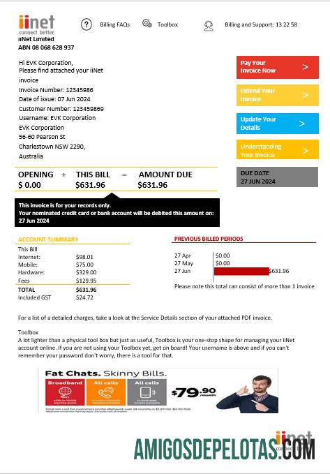 Para baixar modelo de conta de serviços públicos IiNet da Austrália em formato Word e PDF